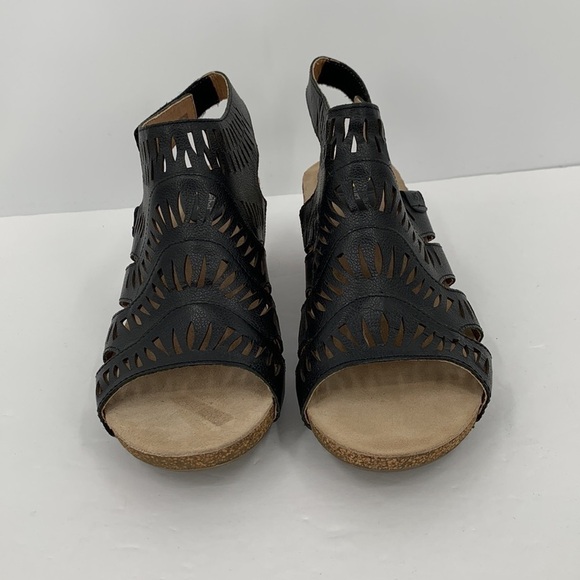 Josef Seibel Sunny black leather sandal laser bootie cut-out heel shoe new 40 9 - Picture 5 of 8